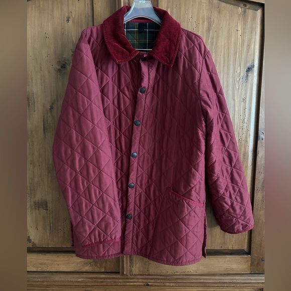 Barbour Men's Classic Eskdale Quilted Chore Jacket in Cranberry Red Size Medium - Picture 1 of 12